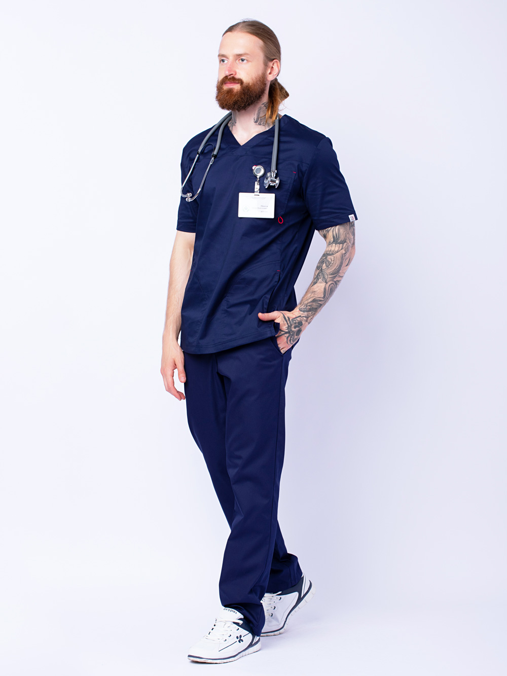 блуза-медицинская-рубашка-темно-синяя-доктор-стиль-мужская-с-карманами-1