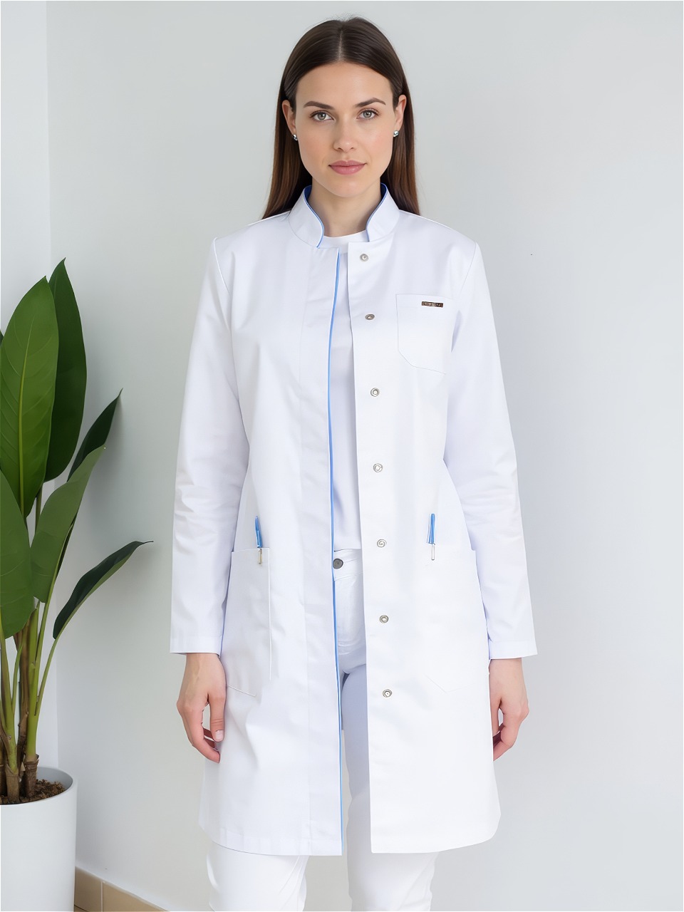 Медицинский халат женский Дольче, белый-голубой