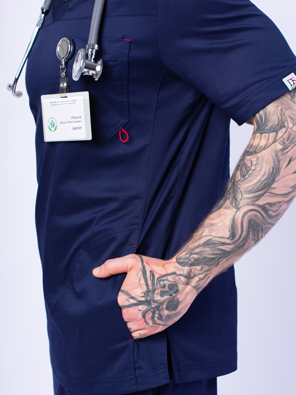 блуза-медицинская-рубашка-темно-синяя-доктор-стиль-мужская-с-карманами-7
