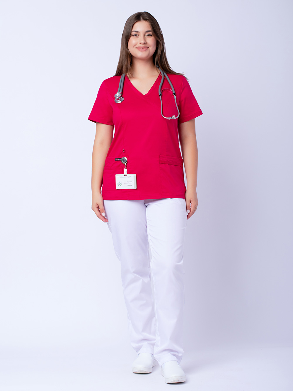 блуза-женская-хирургичка-медицинская-рубашка-доктор-стиль-малинового-цвета-6