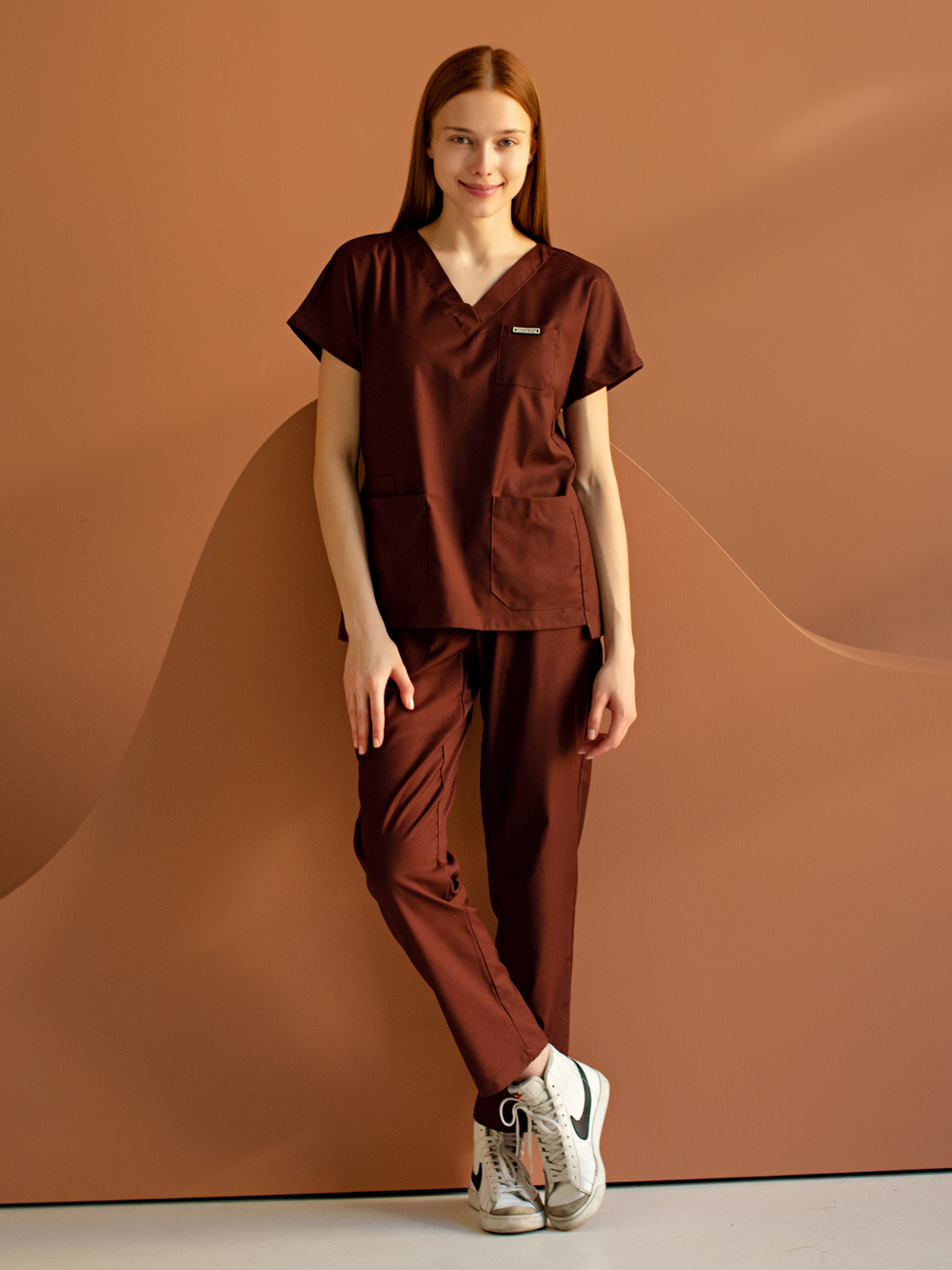 хирургичка-шоколад-рубашка-медицинская-блуза-женская-доктор-стиль-медицинский-костюм1