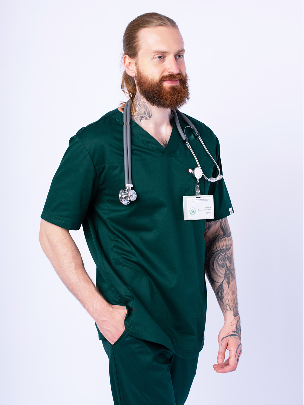 блуза-медицинская-мужская-хирургическая-зелёная-доктор-стиль-6