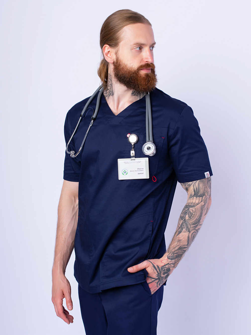 блуза-медицинская-рубашка-темно-синяя-доктор-стиль-мужская-с-карманами-5