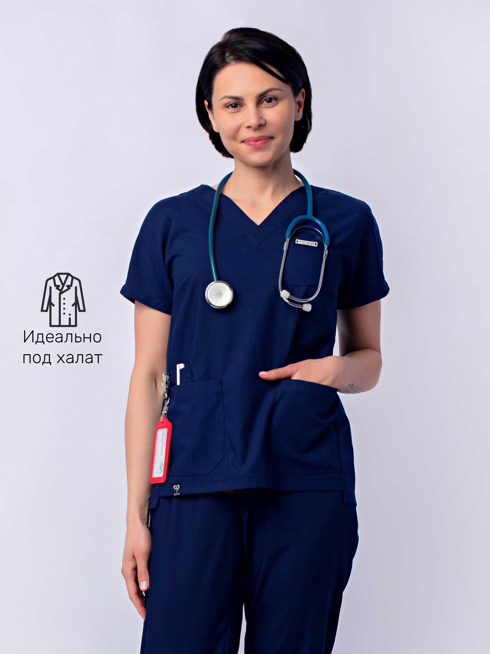 медицинская-блуза-доктор-стиль-Нюша-темно-синего-цвета-2