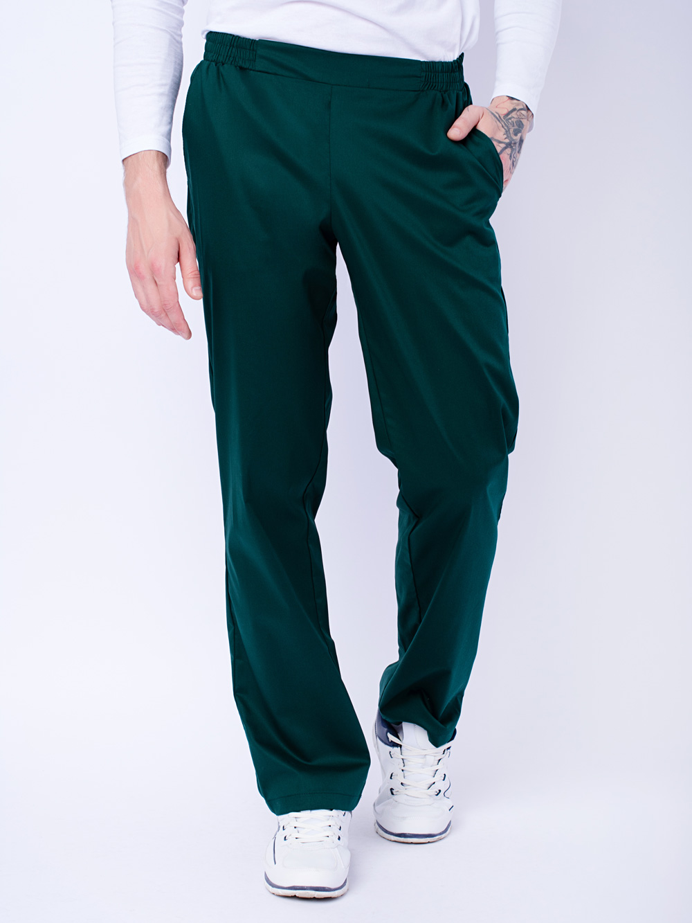 штаны-медицинские-зелёные-комфорт-на-резинки-с-карманами-доктор-стиль-1