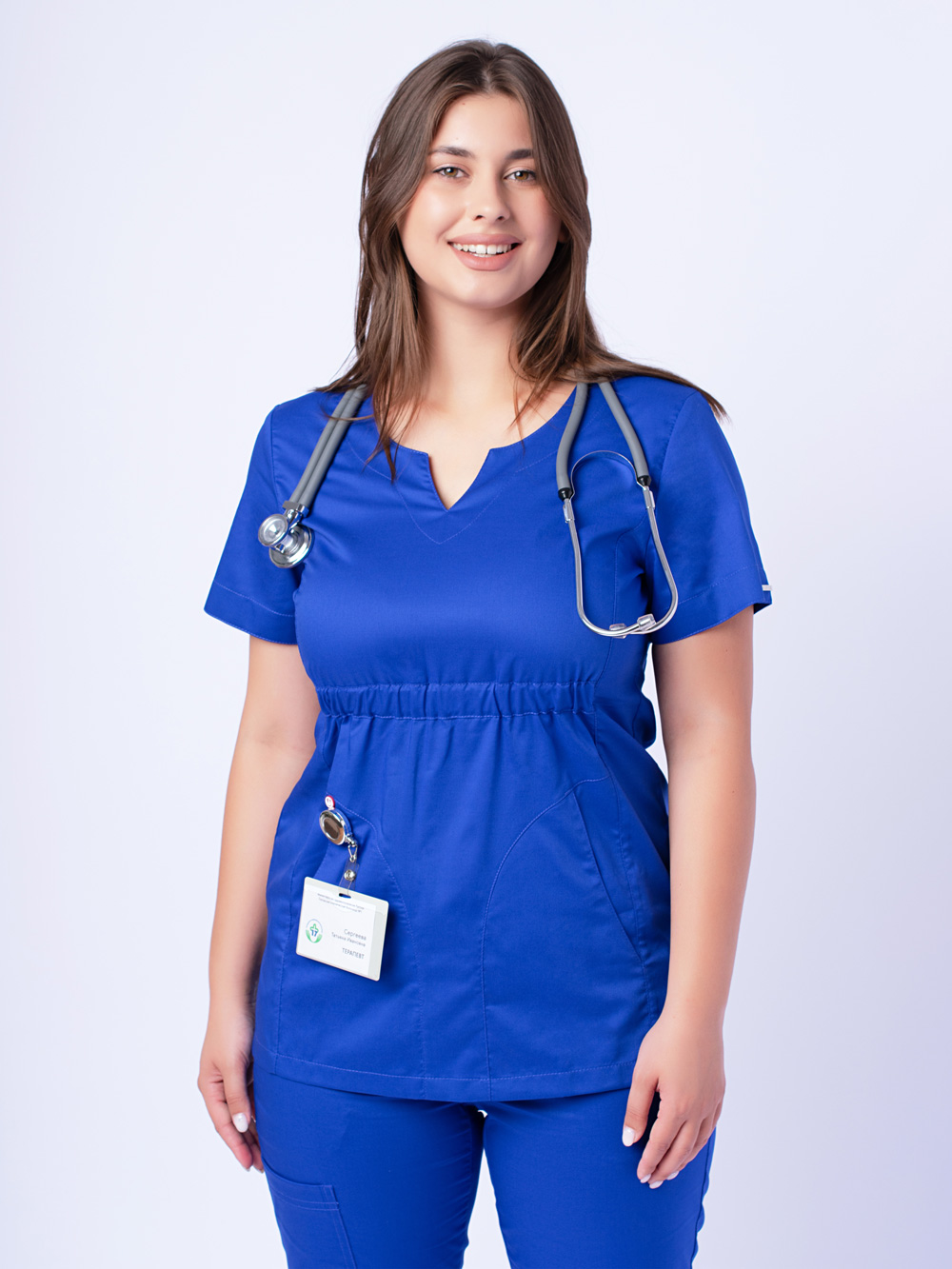 блуза-медицинская-женская-синяя-василёк--доктор-стиль