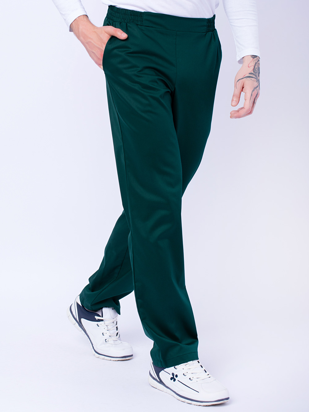 штаны-медицинские-зелёные-комфорт-на-резинки-с-карманами-доктор-стиль-2