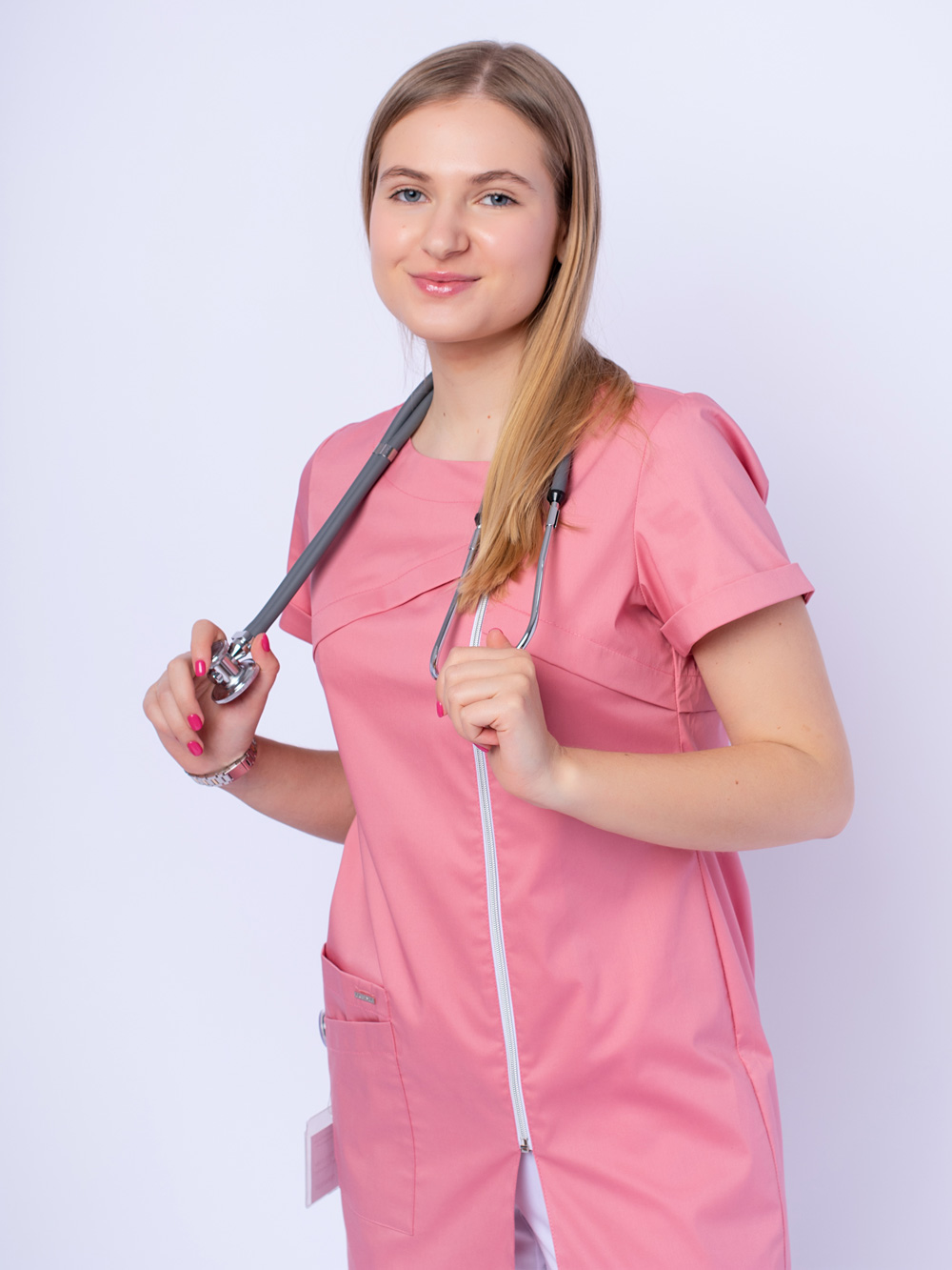 Блуза-медицинская-женская-рубашка-на-молнии-с-карманами-розовая-4