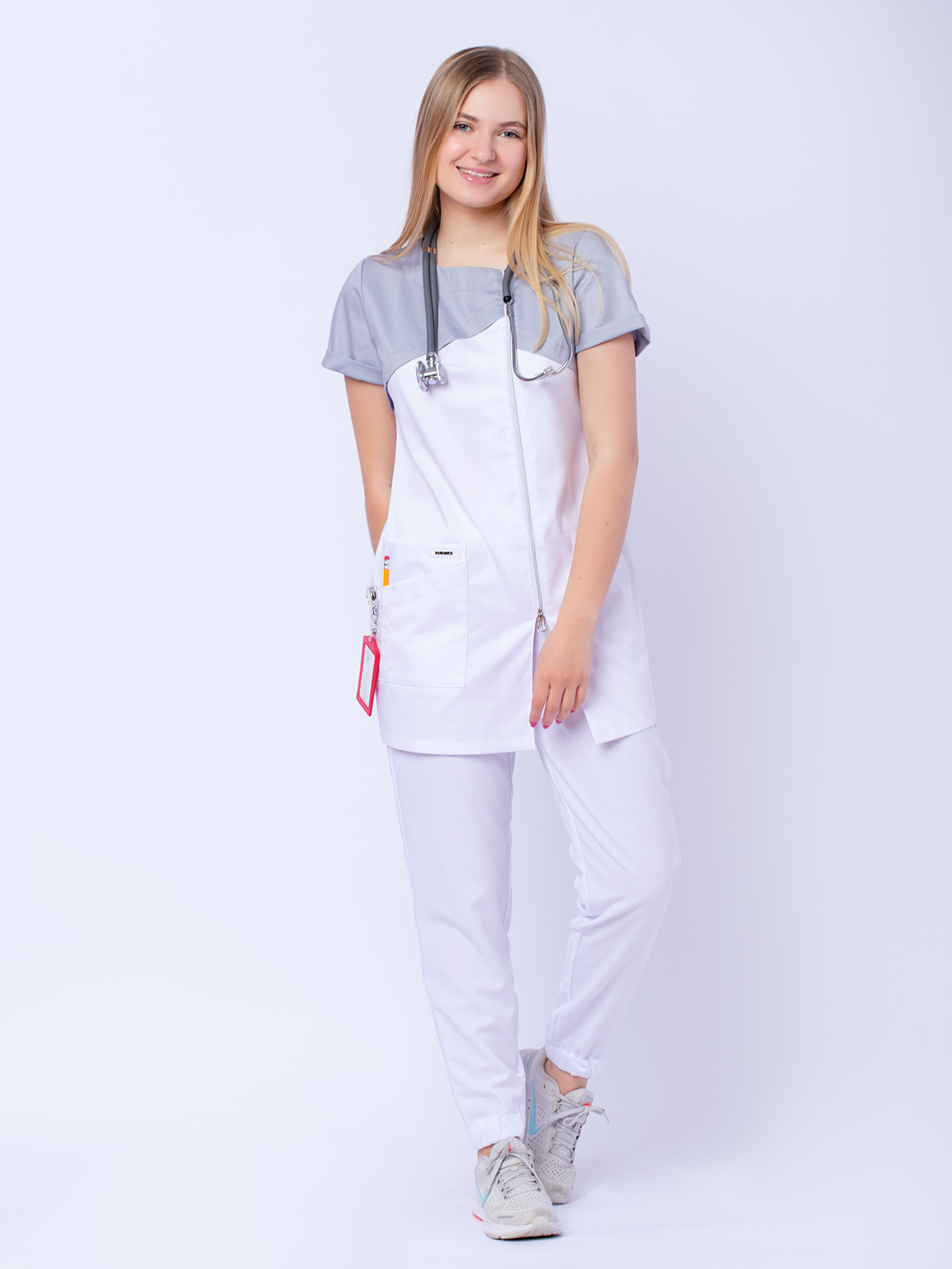 Блуза-медицинская-женская-рубашка-на-молнии-с-карманами--2