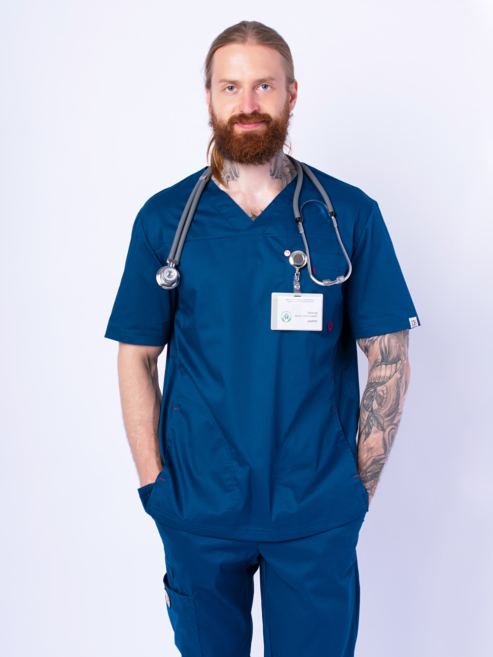 Блуза-мужская-голубая-медицинская-доктор-стиль-хирургичка-с-карманами-6