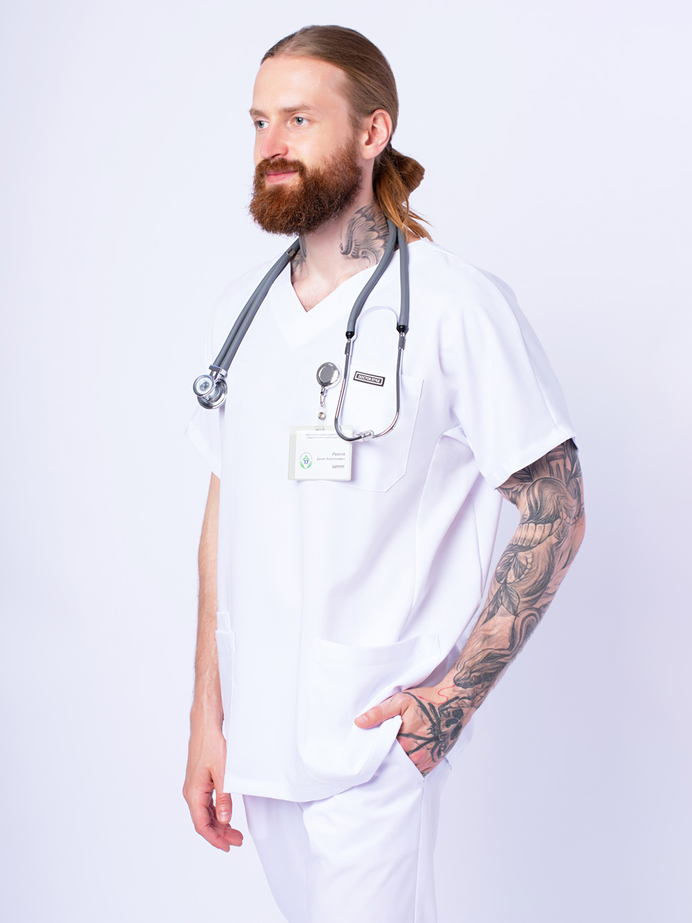 блуза-хирургичка-рубашка-медицинская-белая-с-карманами-доктор-стиль-1