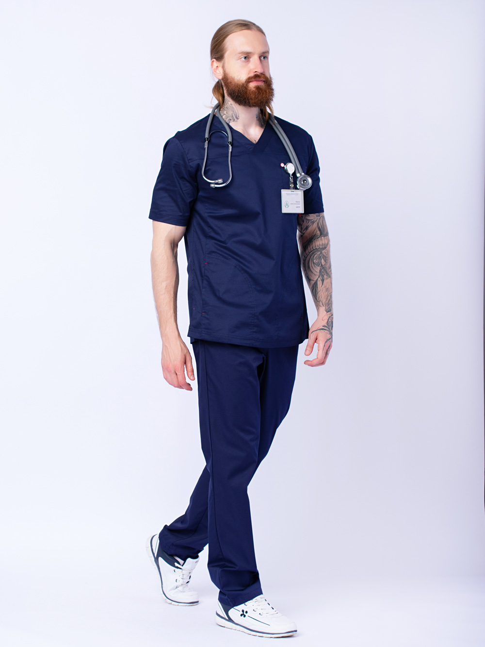 блуза-медицинская-рубашка-темно-синяя-доктор-стиль-мужская-с-карманами-4