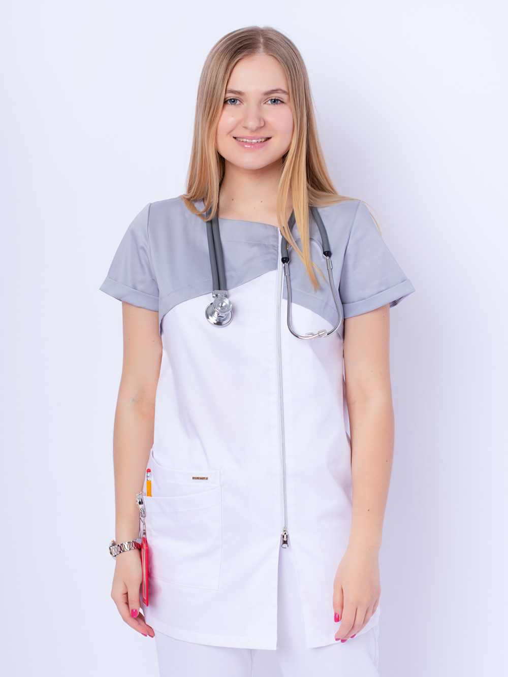 Блуза-медицинская-женская-рубашка-на-молнии-с-карманами--5