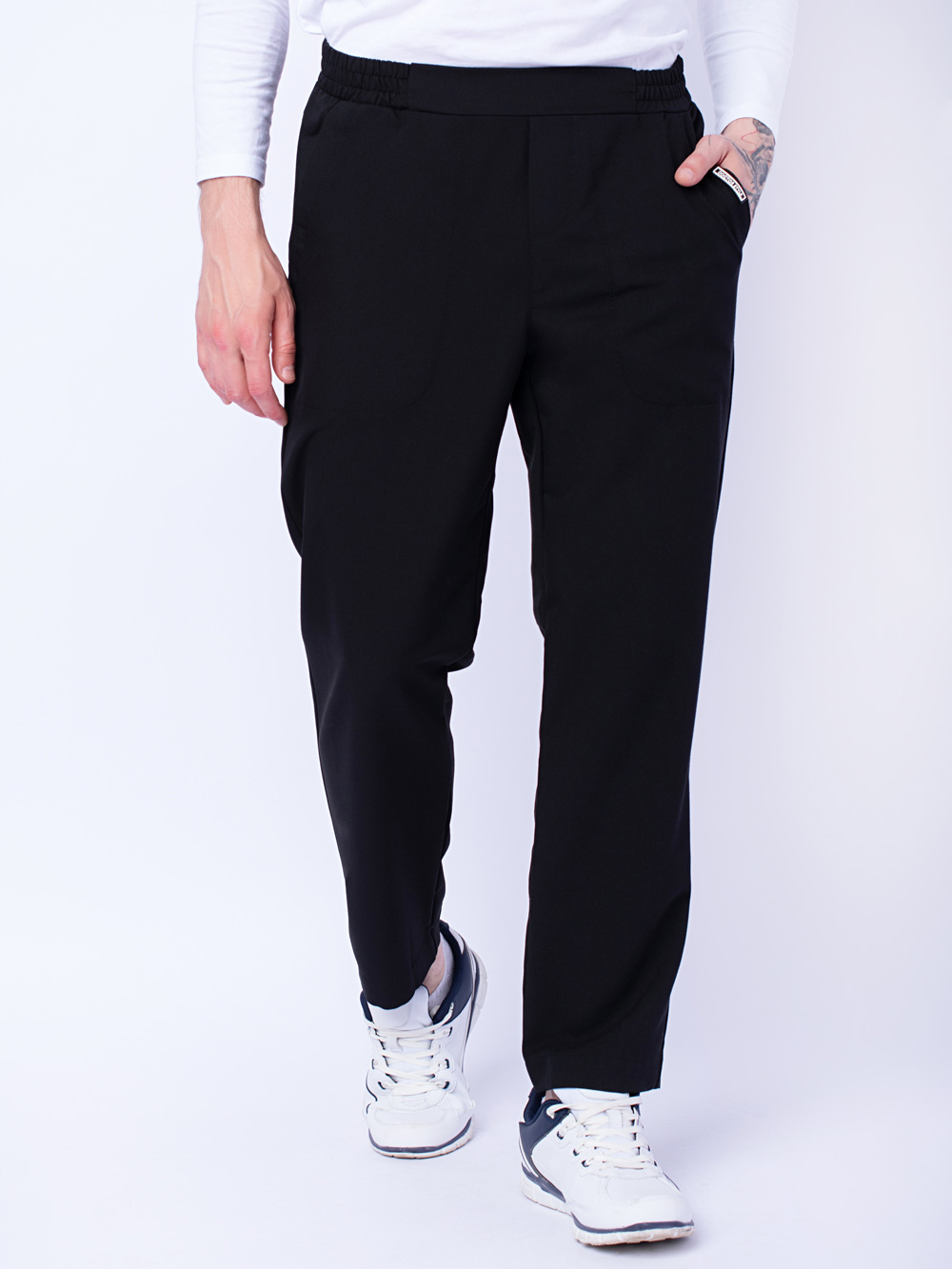 брюки-мужские-медицинские-чёрные-на-резинки-чиносы-доктор-стиль-1