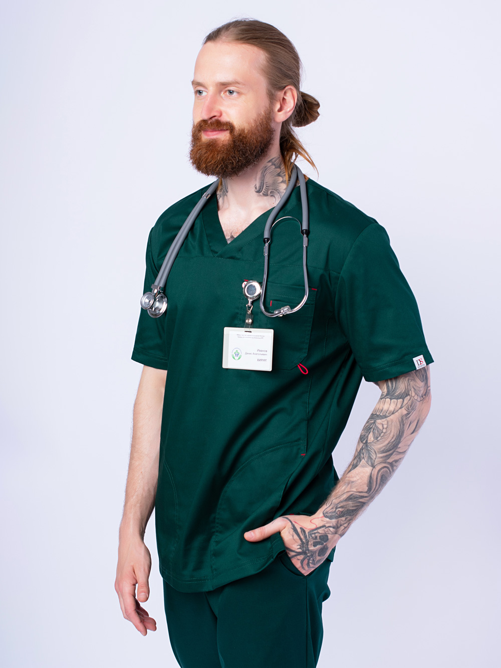 блуза-медицинская-мужская-хирургическая-зелёная-доктор-стиль-2