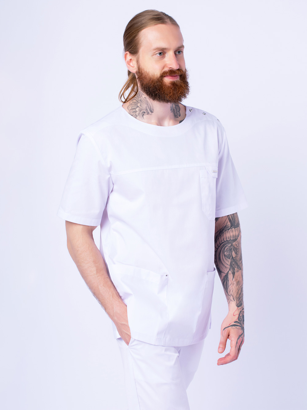 блуза-медицинская-мужская-доктор-стиль-белая-с-карманами-озон-2