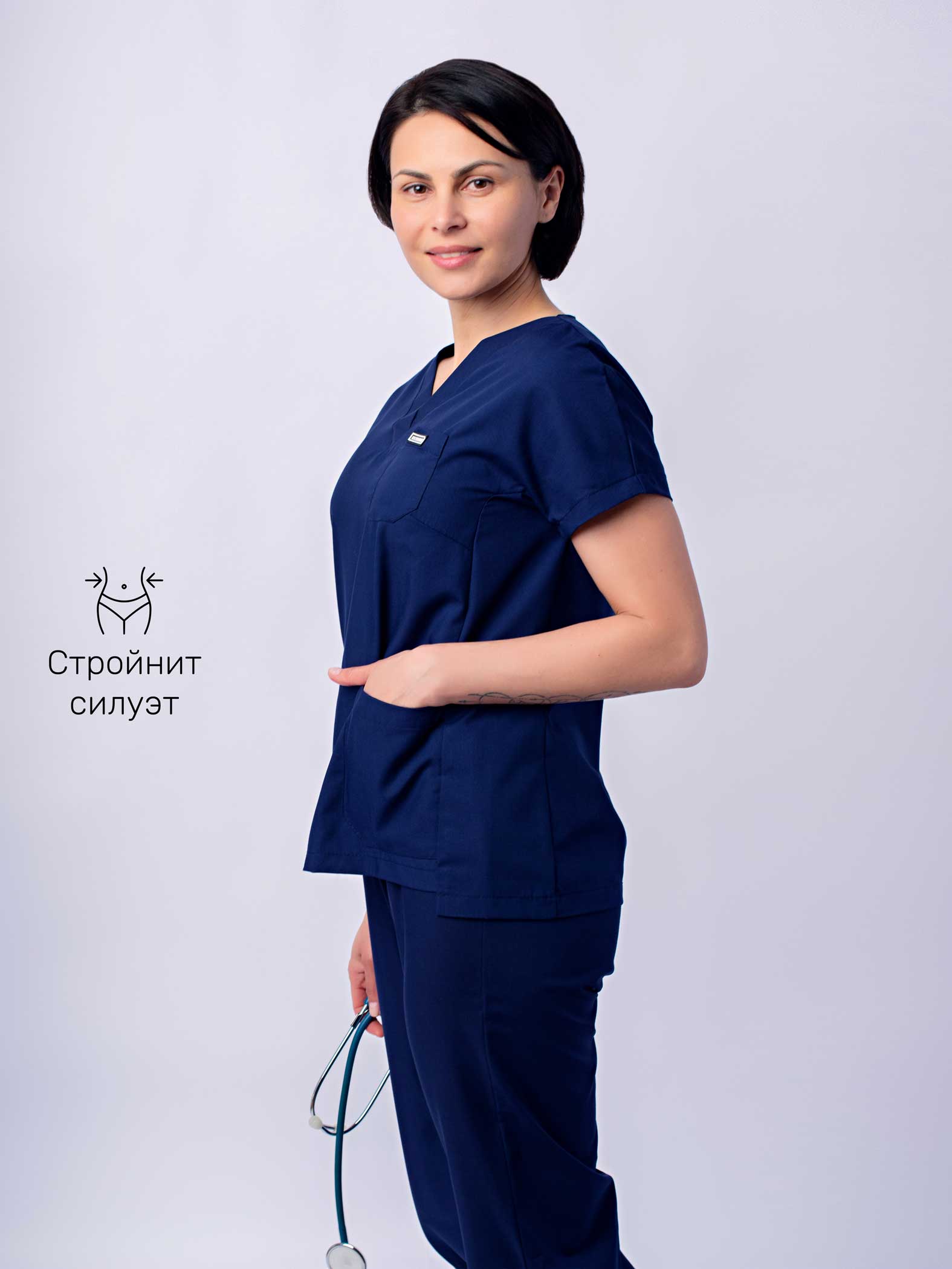 медицинская-блуза-доктор-стиль-Нюша-темно-синего-цвета-3