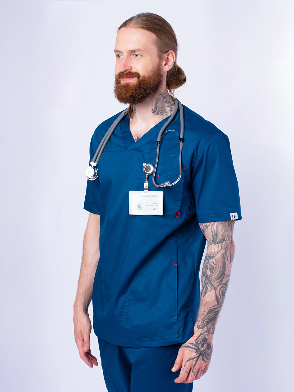 Блуза-мужская-голубая-медицинская-доктор-стиль-хирургичка-с-карманами-1.1