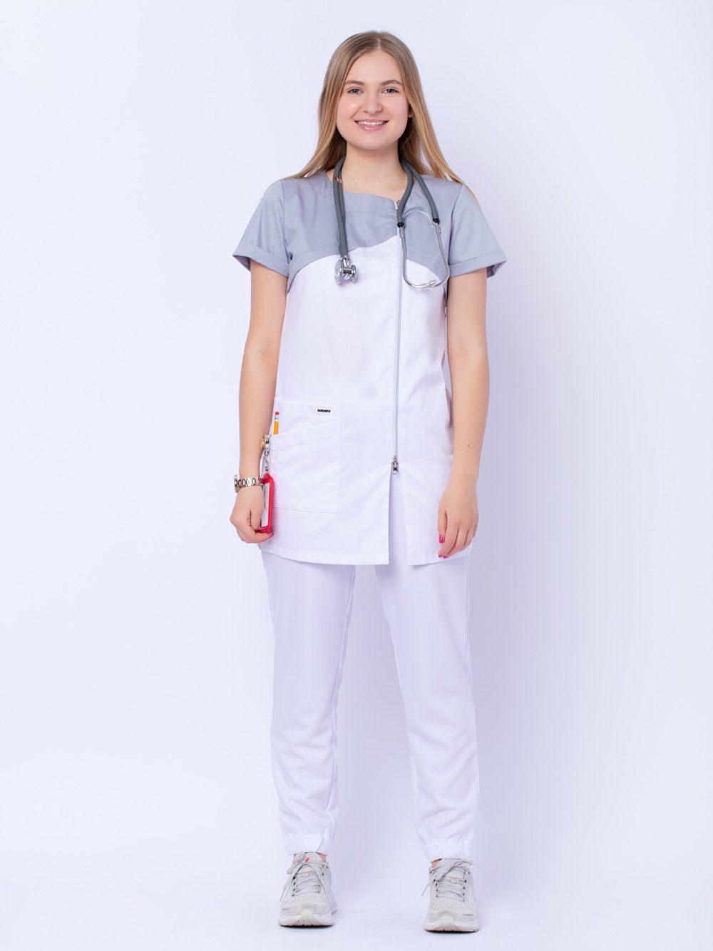 Блуза-медицинская-женская-рубашка-на-молнии-с-карманами--1