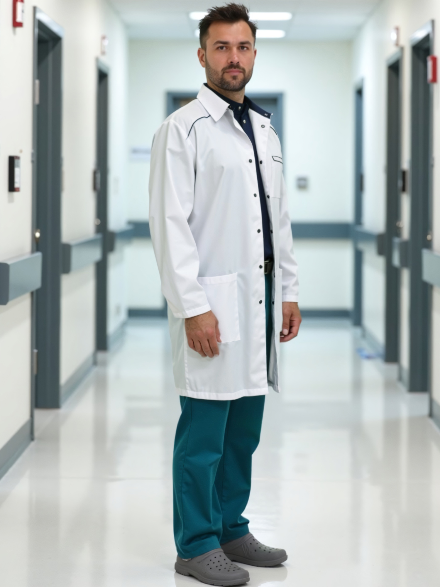 Медицинский халат мужской Силуэт, белыйтемно-синий 2