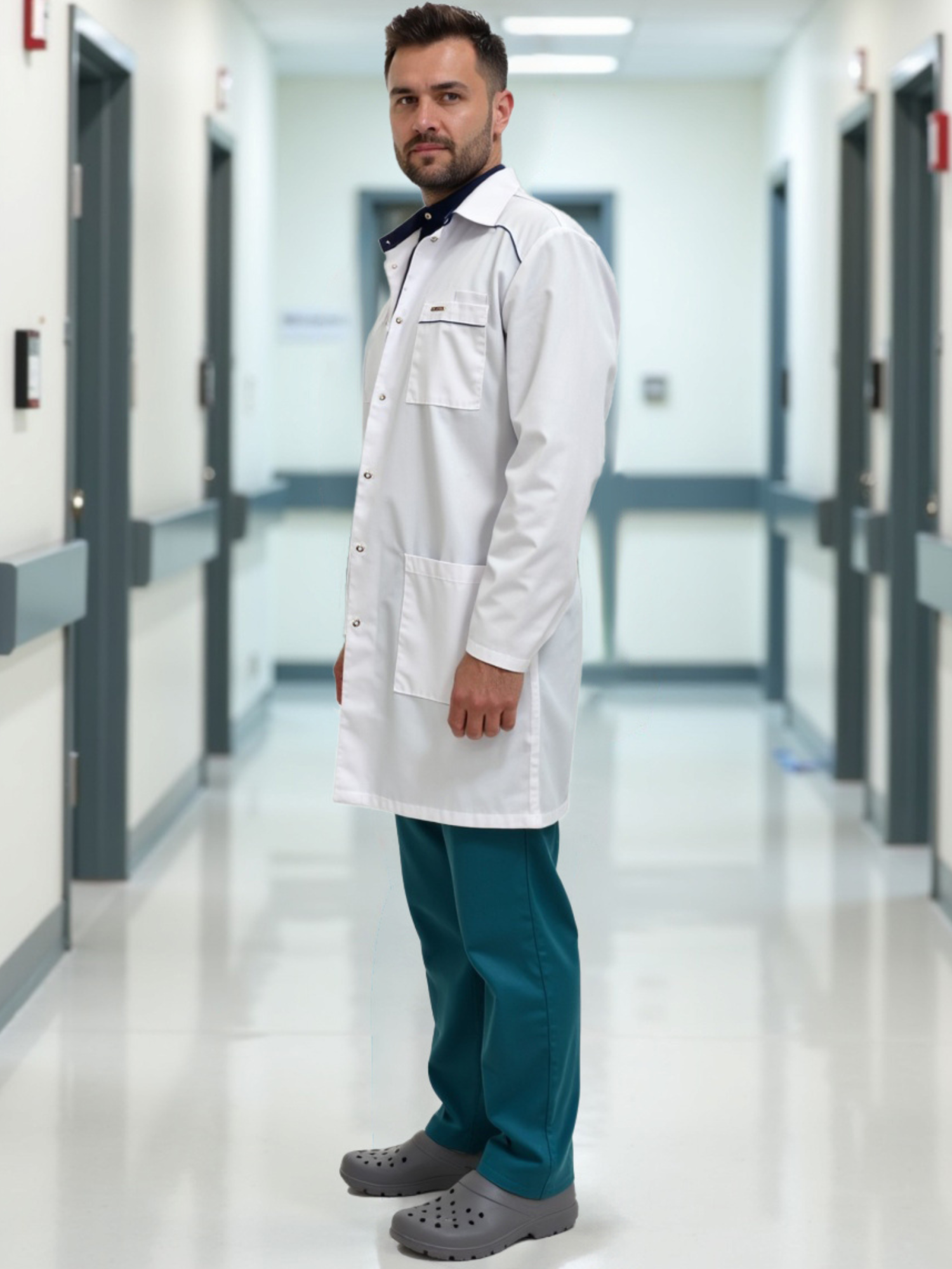 Медицинский халат мужской Силуэт, белыйтемно-синий 4